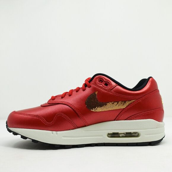 Nike Women\'s Air Max 1 University Red Sequin Gold CT1149-600 Size 7